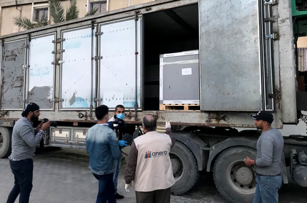 Anera in Gaza receiving the shipment of adalimumab donated by Direct Relief.