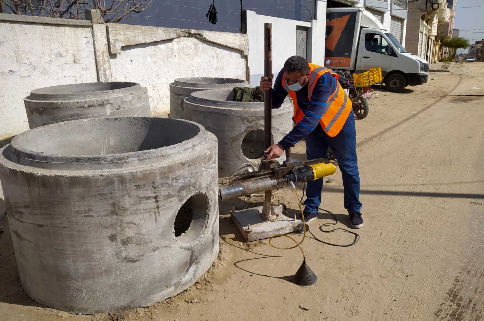 The main sewage pipes that Anera contractors are installing in a Bani Suhaila.