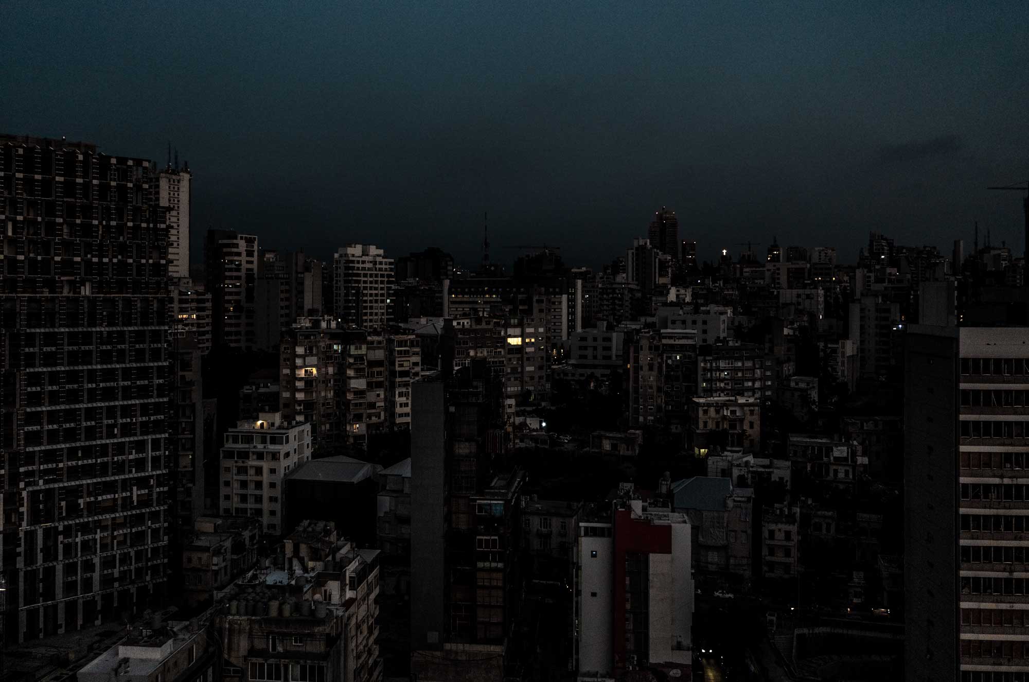 Beirut in darkness due to the energy crisis and post Beirut port explosion, 2021.
