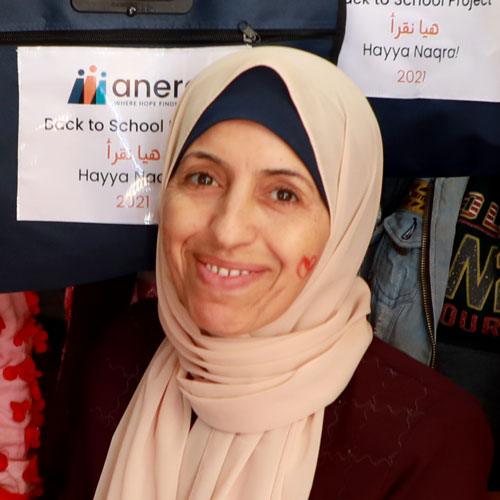 Suad in a Gaza preschool with students