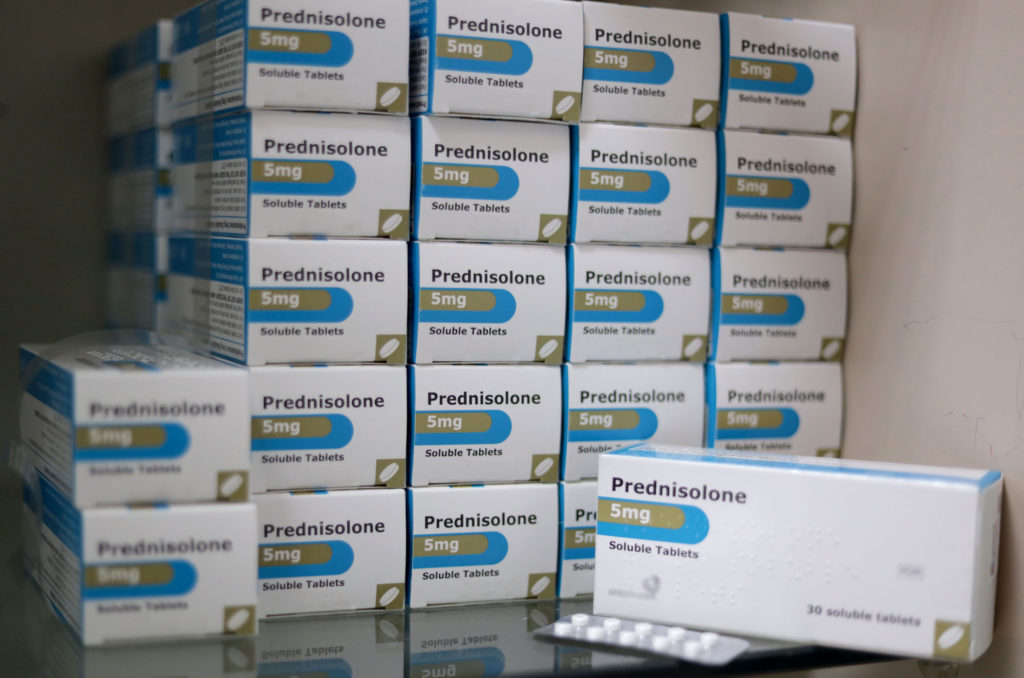 Packages of prednisone in the DAIH stock room.