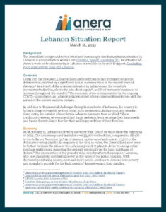 February-Lebanon-Situation-Report_Page_1 cover of march 2022 Anera situation report on Lebanon