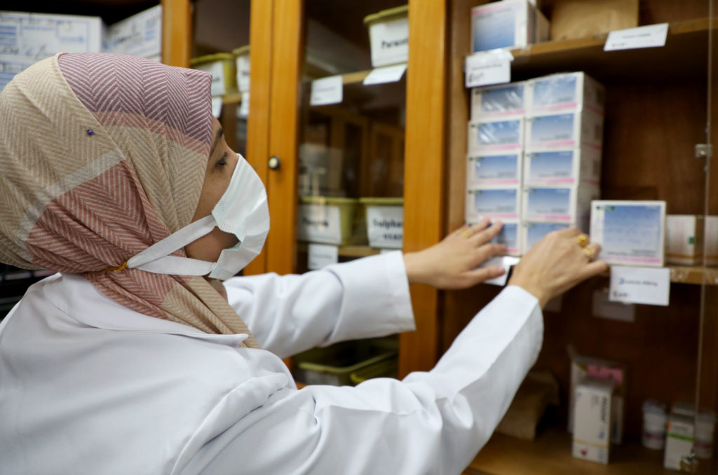 Donated chemotherapy meds in the Shifa Hospital pharmacy