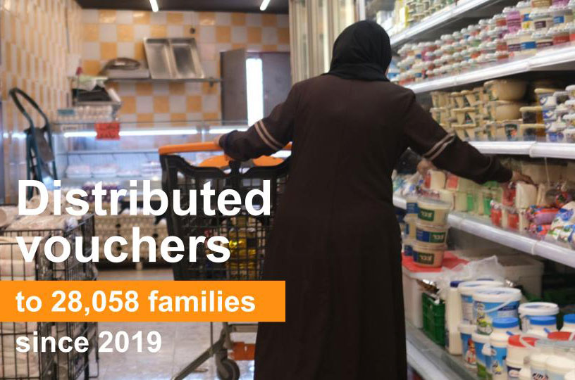 mother shopping at a grocery store in Gaza