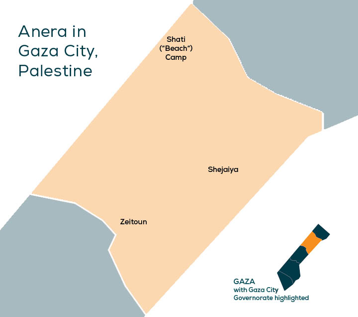 Close-up of Gaza City on a map of Gaza