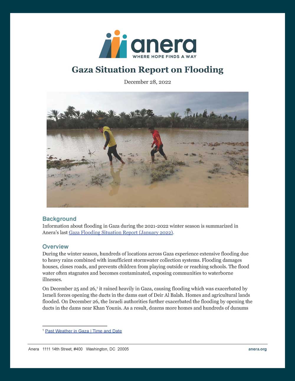 First page of the situation report on the flooding in Gaza, December 2022.