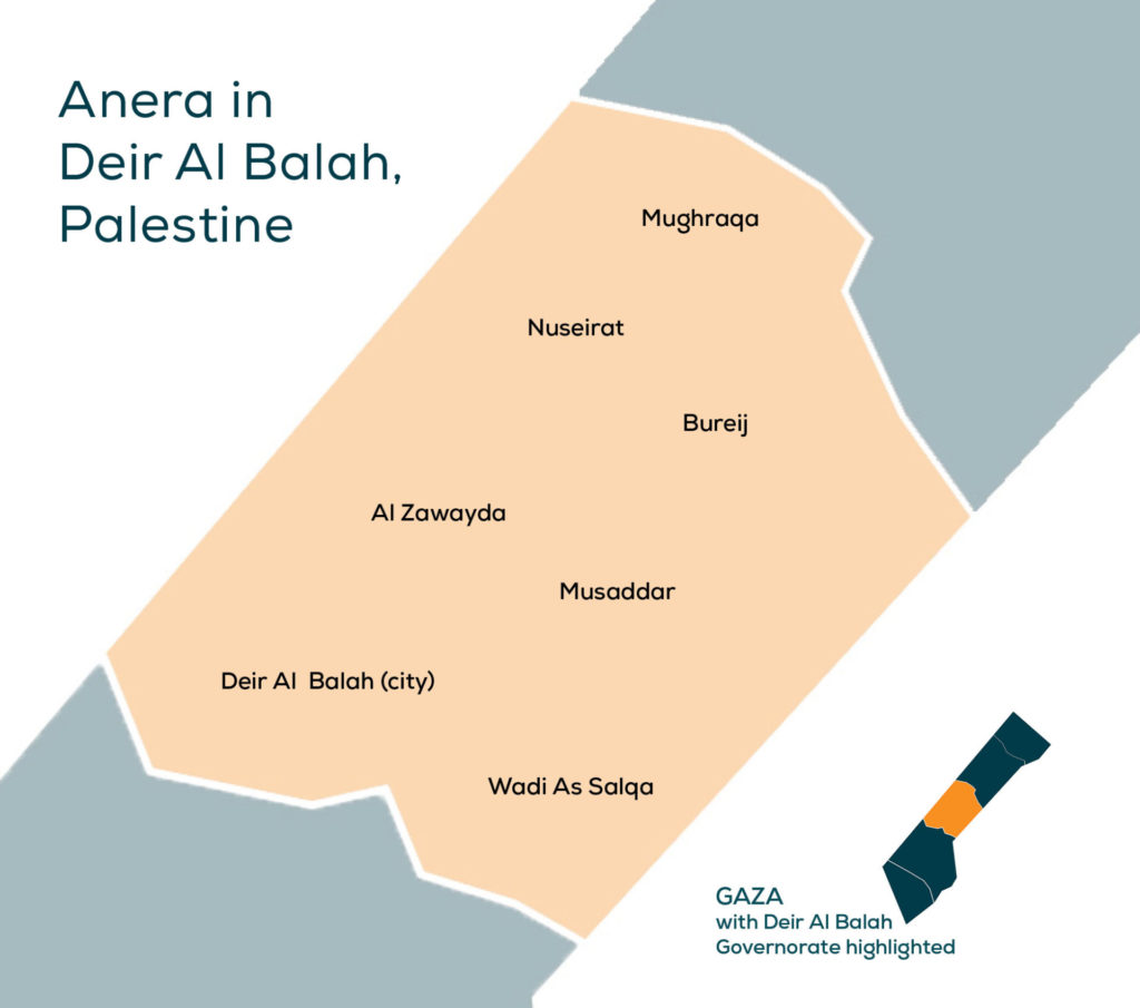 Close-up of the Deir Al Balah governorate on a map