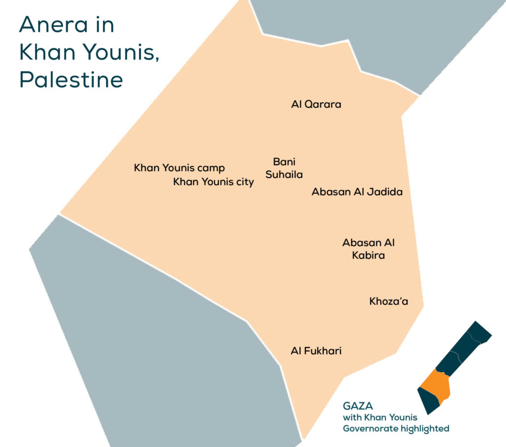 Anera in Khan Younis, a map of locations where Anera has worked