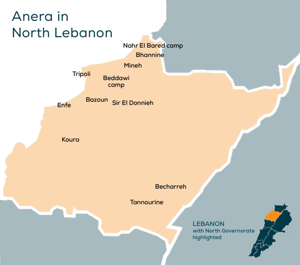 Map showing the places Anera has worked in the North Governorate of Lebanon