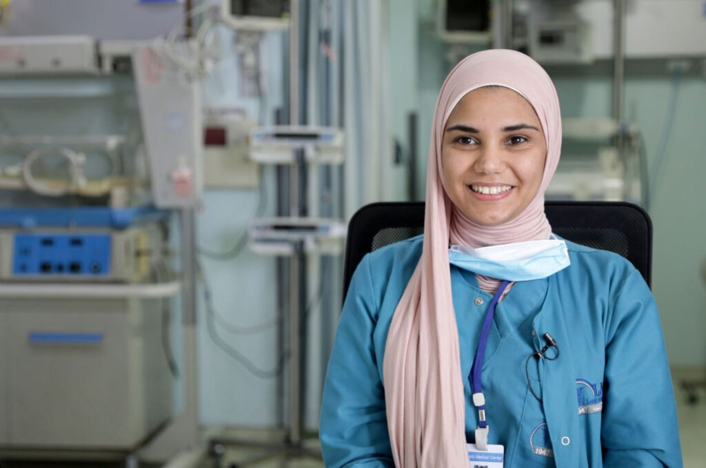 Israa is a medical professional at the Chtoura Hospital. She is one of Anera's many vocational education graduates who found employment at the Bekaa hospital.