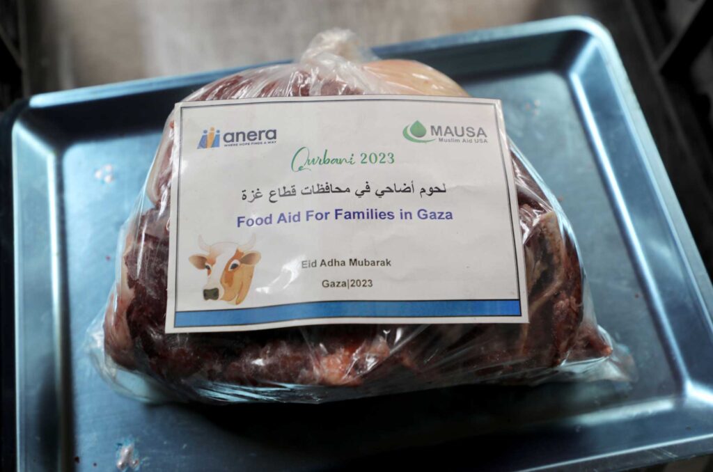A package of meat for a Gaza family.