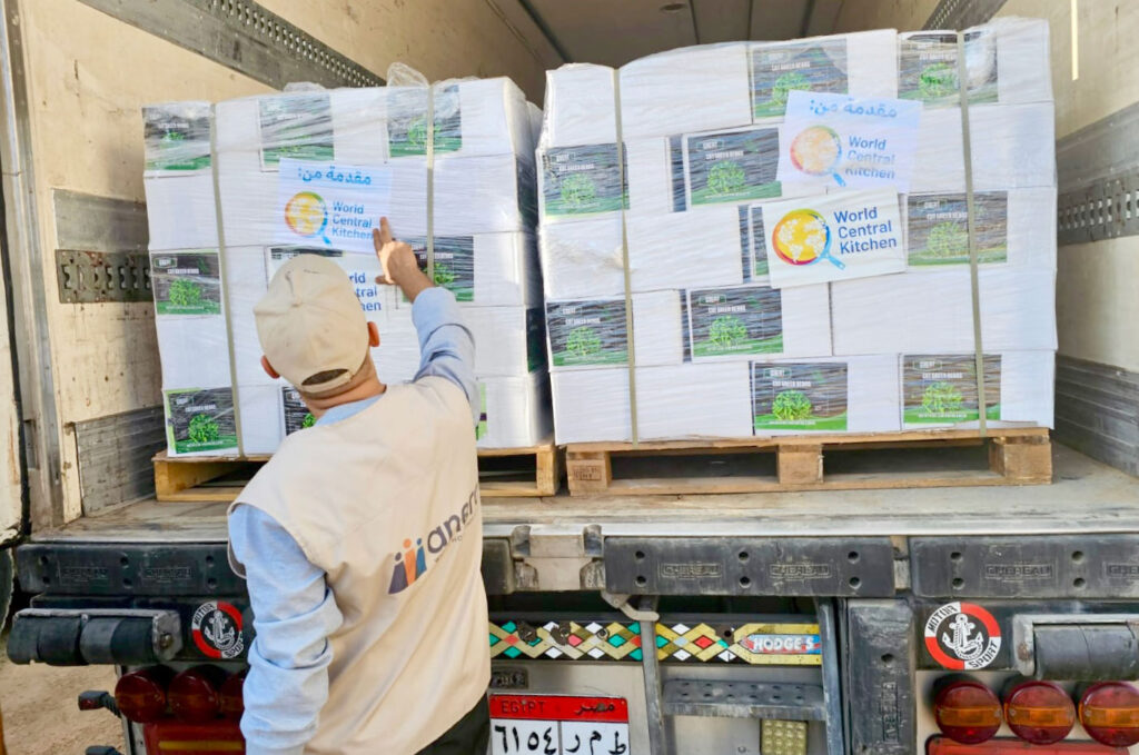 Checking contents of a truck entering Gaza from Egypt