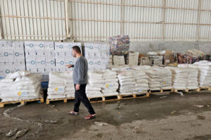 Pallets of flour from a WCK shipment in Anera's Gaza distribution center