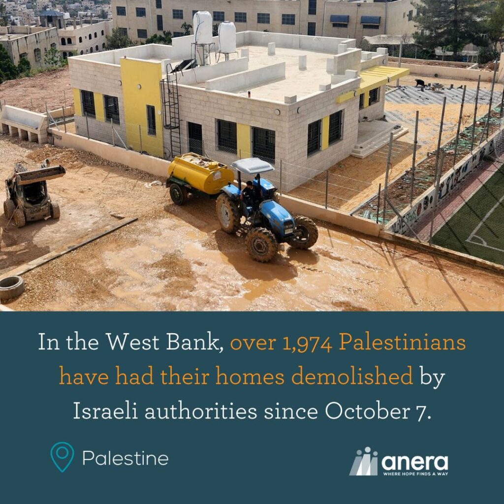 An infographic that says, "In the West Bank, over 1,974 Palestinians have had their homes demolished by Israeli authorities since October 7."