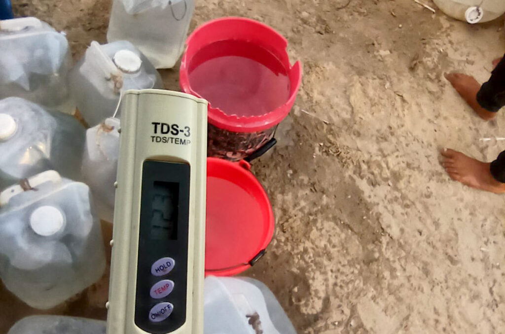 A water safety sensor provides a measurement in parts per million at a water distribution site today.