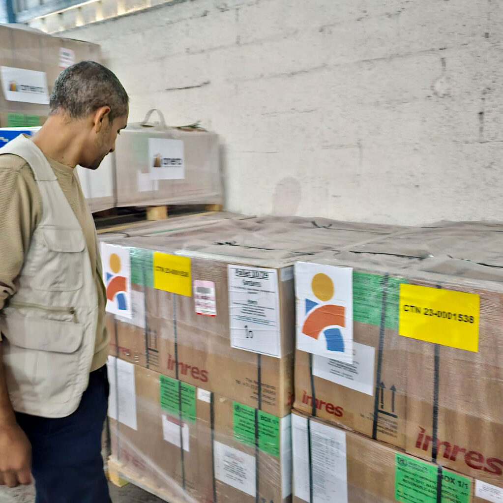 Ahmad checks a shipment of medical supplies we received from Americares. Like all of Anera's Gaza staff, he is experiencing is own personal hardships while continuing to perform his job. 