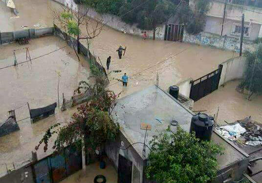 Flooded streets in the Al Aljooz area of Beit Hanoun, Gaza before the installation of a new storm-water drainage system.